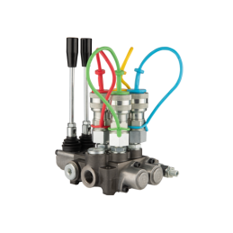 Dviejų sekcijų hidraulinis skirstytuvas 40L su minkštų greitųjų jungčių komplektu, Euro lizdais