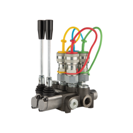 Dviejų sekcijų hidraulinis skirstytuvas 40L su minkštų greitųjų jungčių komplektu, Euro lizdais