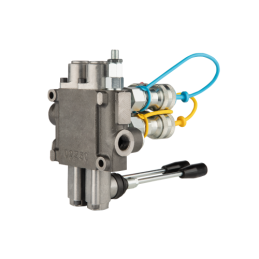 Dviejų sekcijų hidraulinis skirstytuvas 40L su minkštų greitųjų jungčių komplektu, Euro lizdais