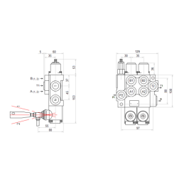 Dviejų sekcijų hidraulinis skirstytuvas 40L su minkštų greitųjų jungčių komplektu, Euro lizdais