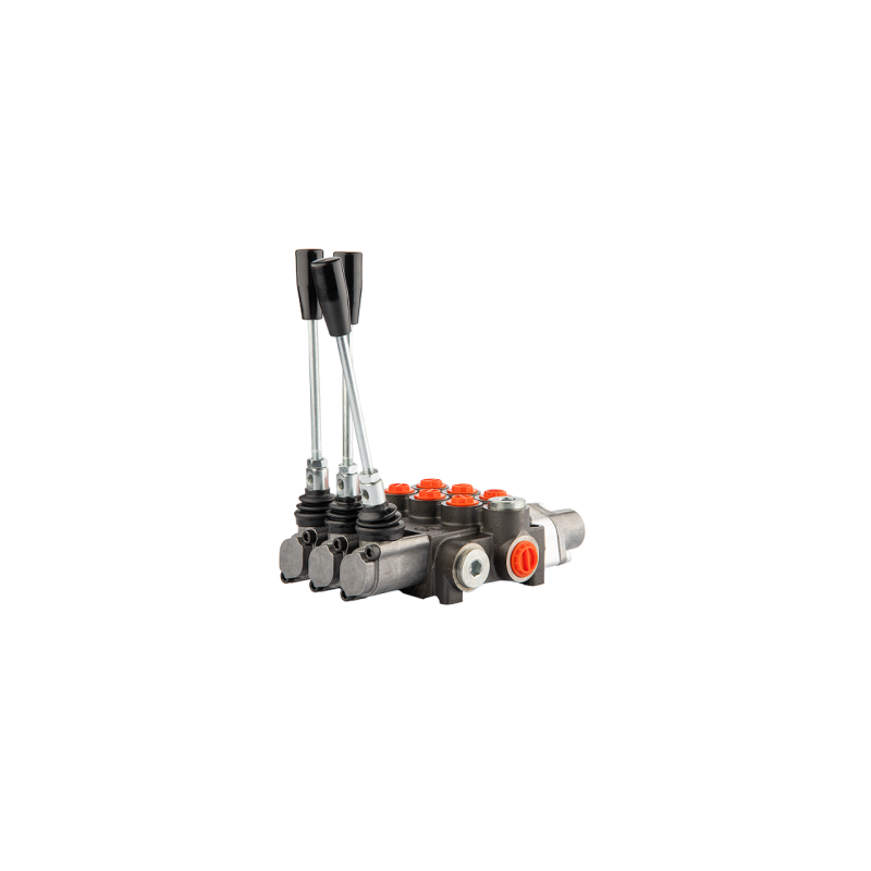 Hidraulinis skirstytuvas, 3 sekcijų, 40L, viena sekcija su fiksatoriumi, viena kryptimi į galą