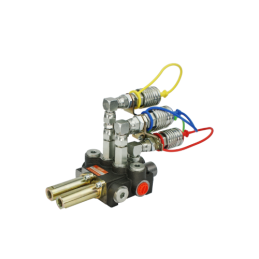 2 sekcijų hidraulinis skirstytuvas 40 l/min. su greitųjų jungčių rinkiniu, europiniais lizdais, valdomas trosais ir vairasvirtėm