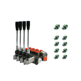 4 sekcijų hidraulinis skirstytuvas 40 l/min. su jungtimis