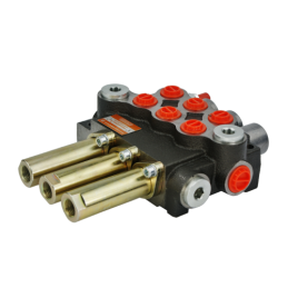 3 sekcijų hidraulinis skirstytuvas, 40 l/min., valdomas trosais ir valdymo svirtimis