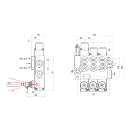 Hidraulinis skirstytuvas, 3 sekcijų, 40L, viena sekcija su fiksatoriumi, viena kryptimi į galą
