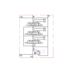 Hidraulinis skirstytuvas, 3 sekcijų, 40L, viena sekcija su fiksatoriumi, viena kryptimi į galą