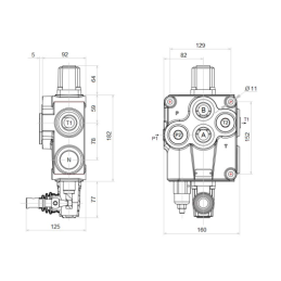 1 sekcijos hidraulinis skirstytuvas 160L su viena stūmoklio sekcija