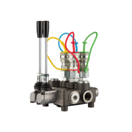 Dviejų sekcijų hidraulinis skirstytuvas 80L su minkštų greitųjų jungčių komplektu, europietiškais lizdais