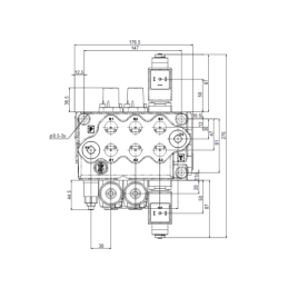 3 sekcijų hidraulinis skirstytuvas 45L su svirtimi ir 1,5 m kabeliu