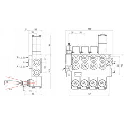 4 sekcijų hidraulinis skirstytuvas 40L su viena plūduriuojančia sekcija