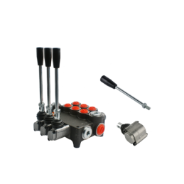 3 sekcijų hidraulinis skirstytuvas 80L su atsarginiu dangteliu ir svirtimi