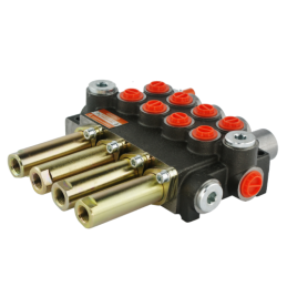 4 sekcijų hidraulinis skirstytuvas, 40 l/min., valdomas trosais ir valdymo svirtimis