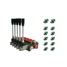5 sekcijų hidraulinis skirstytuvas 40 l/min. su jungtimis
