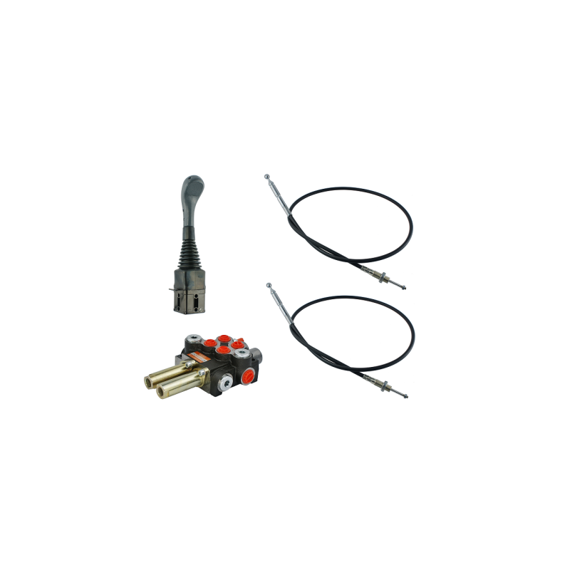 2 dalių hidraulinis komplektas: 40 l skirstytuvas + valdymo svirtis be mygtukų + du 2,5 m kabeliai