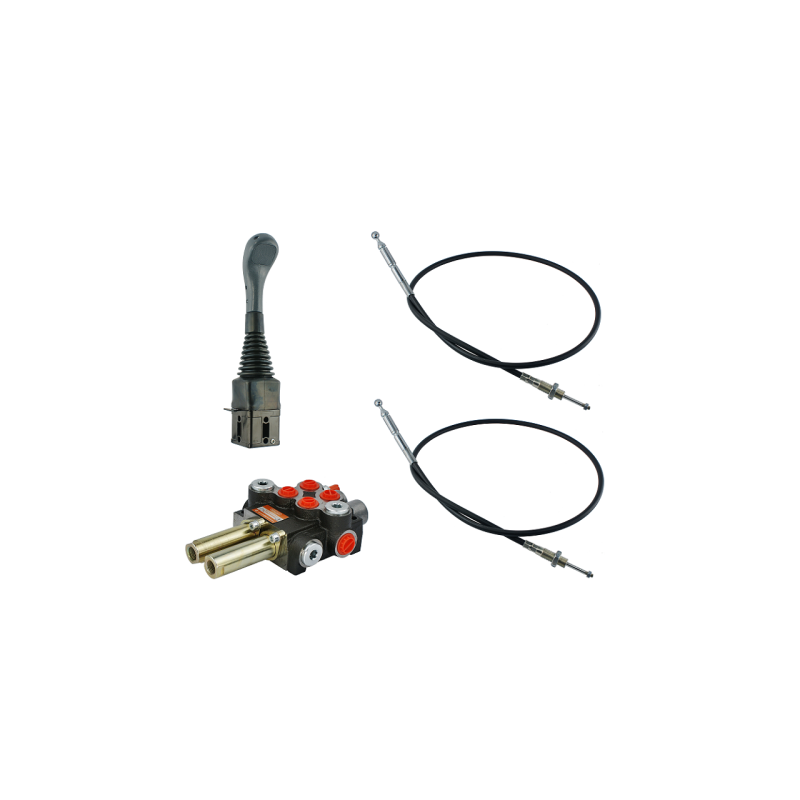 2 dalių hidraulinis komplektas: 40 l skirstytuvas + valdymo svirtis be mygtukų + du 3 m kabeliai