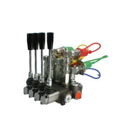 4 sekcijų hidraulinis skirstytuvas 40 l/min. su greitųjų jungčių ir europinių kištukų rinkiniu