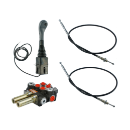 2 dalių hidraulinis komplektas: 40 l skirstytuvas + vairasvirtė su vienu mygtuku + du 3 m kabeliai