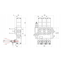 3 sekcijų hidraulinis skirstytuvas 40L su trimis plūduriuojančiomis sekcijomis
