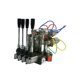 4 sekcijų hidraulinis skirstytuvas 40 l/min. su greitųjų jungčių ir europinių lizdų rinkiniu