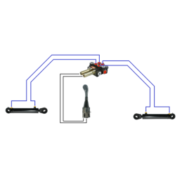 2 sekcijų hidraulinis komplektas: 40 l skirstytuvas su plūduriuojančia sekcija + valdymo svirtis be mygtukų + du 1 m kabeliai