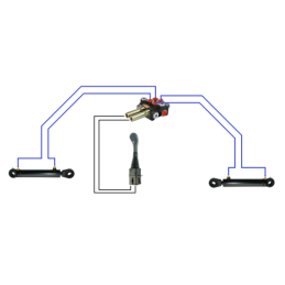 2 sekcijų hidraulinis komplektas: 40 l skirstytuvas su plūduriuojančia sekcija + valdymo svirtis be mygtukų + du 2,5 m kabeliai