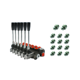 6 sekcijų hidraulinis skirstytuvas 40 l/min. su jungtimis