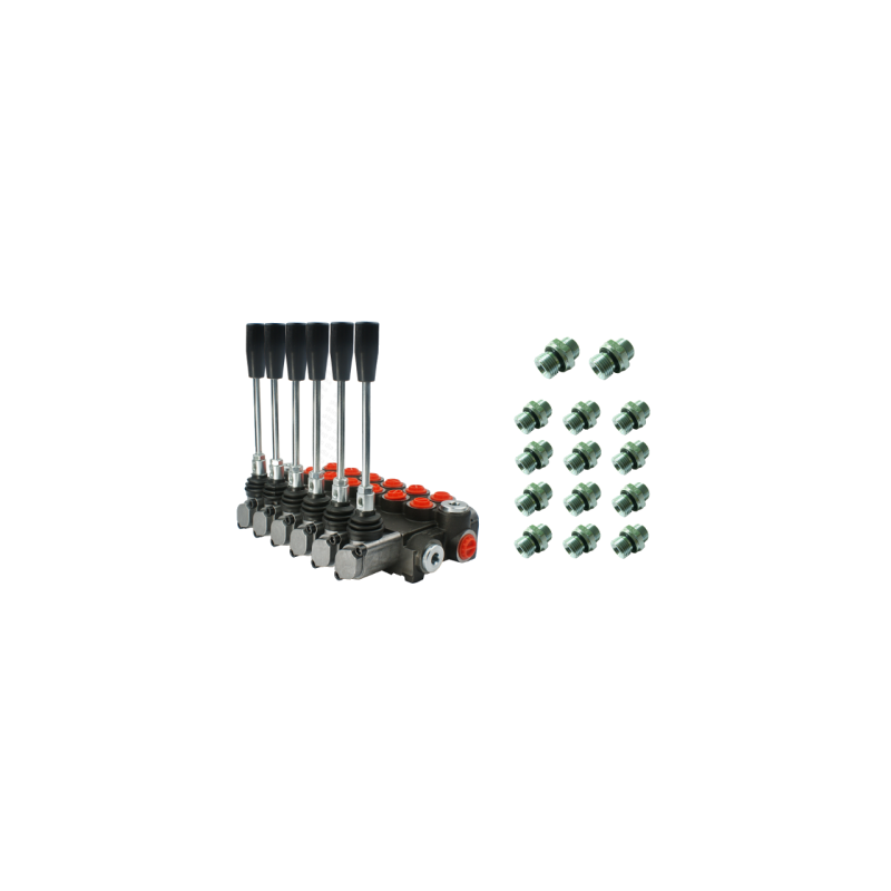 6 sekcijų hidraulinis skirstytuvas 40 l/min. su jungtimis