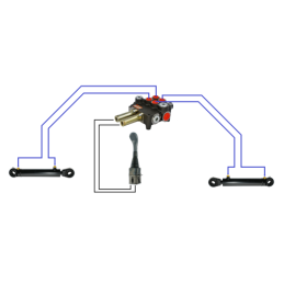 2 dalių hidraulinis komplektas: 80 l skirstytuvas + valdymo svirtis be mygtukų + du 3 m kabeliai