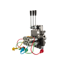 Dviejų sekcijų hidraulinis skirstytuvas 80L su minkštų greitųjų jungčių komplektu, europietiškais lizdais