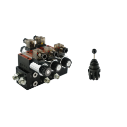 2 sekcijų hidraulinis skirstytuvas CETOP 03 NG6, valdomas elektra 24 V, komplektuojamas su 5 padėčių elektrine valdymo svirtimi