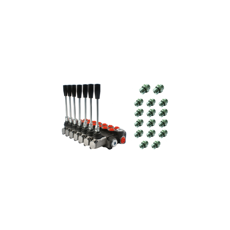 7 sekcijų hidraulinis skirstytuvas 40 l/min. su jungtimis