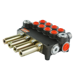 4 sekcijų hidraulinis skirstytuvas, 80 l/min., valdomas trosais ir vairasvirtėmis