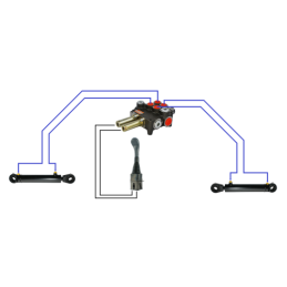 2 sekcijų hidraulinis komplektas: 80 l skirstytuvas su plūduriuojančia sekcija + valdymo svirtis be mygtukų + du 2 m kabeliai