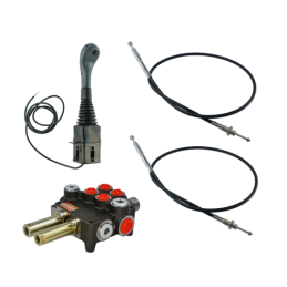 2 sekcijų hidraulinis komplektas: 80 l skirstytuvas su plūduriuojančia sekcija + valdymo svirtis su vienu mygtuku + du 1 m kabel