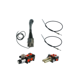 3 dalių hidraulinis komplektas: 40 l skirstytuvas + 6/2 solenoidinis vožtuvas + valdymo svirtis su vienu mygtuku + du 2 m kabeli