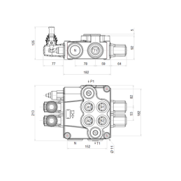 Hidraulinis skirstytuvas, 2 sekcijos, 160L, su sekcija su skląsčiu hidraulinio variklio valdymui