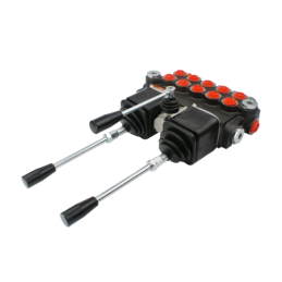 5 sekcijų hidraulinis skirstytuvas, 40 l/min., valdomas dviem valdymo svirtimis ir svirtimi