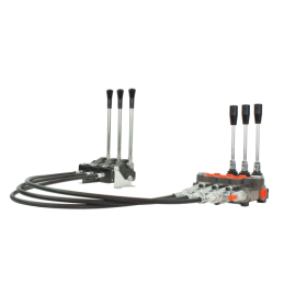 3 sekcijų hidraulinis skirstytuvas 80L su svirtimis ir 2 m ilgio trosais