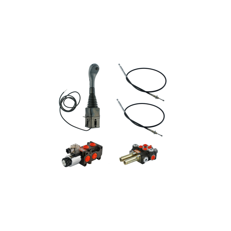 sekcijų hidraulinis komplektas: 40 l skirstytuvas su plūduriuojančia sekcija + 6/2 solenoidinis vožtuvas + valdymo svirtis su vi