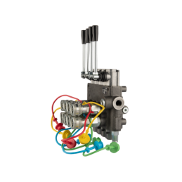 4 sekcijų hidraulinis skirstytuvas 80L su minkštų greitųjų jungčių komplektu, europietiškais lizdais