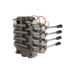 4 sekcijų hidraulinis skirstytuvas 80L su minkštų greitųjų jungčių komplektu, europietiškais lizdais