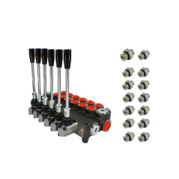 6 sekcijų hidraulinis skirstytuvas 80L su jungtimis