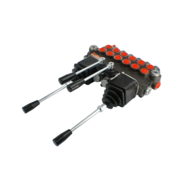 6 sekcijų hidraulinis skirstytuvas, 40 l/min., valdomas dviem valdymo svirtimis ir dviem svirtimis