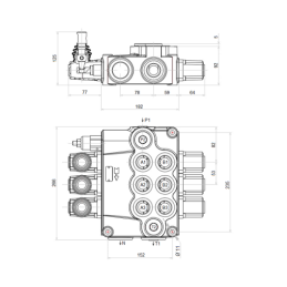 3 sekcijų hidraulinis skirstytuvas, 160 l/min., pirmoji ir antroji sekcijos su slankikliu, skirtu valdyti 2 padėčių cilindrą, tr