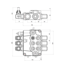 3 sekcijų hidraulinis skirstytuvas 160L su viena stūmoklio sekcija