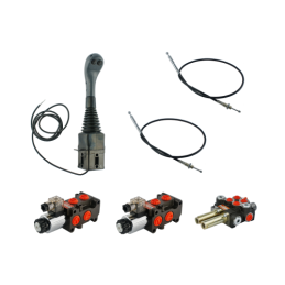 4 dalių hidraulinis komplektas: 40 l skirstytuvas + du 6/2 solenoidiniai vožtuvai + valdymo svirtis su dviem mygtukais + du 1,5 