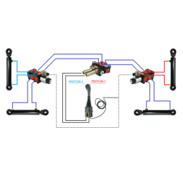 4 dalių hidraulinis komplektas: 40 l skirstytuvas + du 6/2 solenoidiniai vožtuvai + valdymo svirtis su dviem mygtukais + du 1,5 