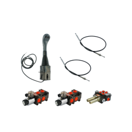 4 sekcijų hidraulinis komplektas: 40 l skirstytuvas + du 6/2 solenoidiniai vožtuvai + valdymo svirtis su dviem mygtukais + du 2 