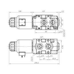 3 dalių hidraulinis komplektas: 80 l skirstytuvas + 6/2 solenoidinis vožtuvas + valdymo svirtis su vienu mygtuku + du 1,5 m kabe