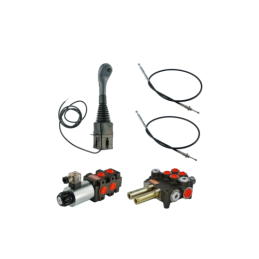 dalių hidraulinis komplektas: 80 l skirstytuvas + 6/2 solenoidinis vožtuvas + valdymo svirtis su vienu mygtuku + du 2 m kabeliai
